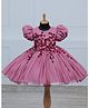 Li & Li Couture Organza Woven Half Puffed Sleeves Floral Applique Detailed & Pearls Embellished Gown - Dusty Rose
