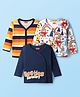 Babyhug 100% Cotton Full Sleeves Front Open Jhablas With Stripes & Animal Print Pack Of 3 - Navy Blue White & Yellow