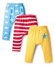Babyhug Cotton Knit Full Length Diaper Leggings With Stripe & Star Print Pack Of 3 - Yellow Red & Light Blue