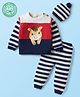 Babyhug Organic Cotton Full Sleeves Striped Pullover Sweater Set with Cap & Patch Detailing - Multicolor