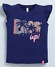 giniekids Cotton Frill Sleeves Blow Up Text Top - Navy Peony