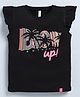giniekids Cotton Frill Sleeves Blow Up Text Top - Black