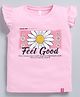 giniekids Cotton Frill Sleeves Feel Good Text Top - Pink