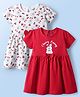 Doodle Poodle Cotton Knit Half Sleeves Bunny Printed Frocks With Bow Applique Pack of 2 - Red & White