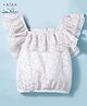 Arias Woven Pleated Fabric Ruffles Sleeves Top with Foil Print - White