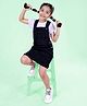 Kiddopanti Cotton Knit Solid Pinafore Dress With Half Sleeves Bright New Day Text Printed Tee - Orchid & Black