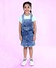 Kiddopanti Cotton Knit Washed Pinafore Dress With Half Sleeves Surf Babe Text Printed Tee - Aqua & Medium Blue
