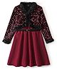 Hola Bonita Knit Shimmer Party Dress with Full Sleeves Jacket Belt & Sequin Detailing - Maroon
