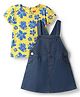 Babyhug Cotton Woven Half Sleeves Frock with Inner T-Shirt & Floral Print - Blue & Yellow
