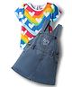 Babyhug Cotton Woven Frock & Half Sleeves Inner Tee With Heart Print - Blue
