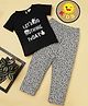 RAINE AND JAINE Cotton Knit Half Sleeves Lets Do Nothing Today Text Leopard Printed Night Suit Set - Black & Grey