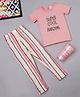 RAINE AND JAINE Cotton Knit Half Sleeves That Is My Super Cool And Amazing Sleep Forever Text Printed & Striped Night Suit Set - Pink & White