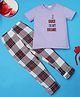 RAINE AND JAINE Cotton Knit Half Sleeves I Dance In My Dreams Text Printed & Checked Night Suit Set - Purple