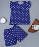 RAINE AND JAINE Cotton Knit Frill Sleeves Polka Dot Printed Tee & Coordinating Shorts Set - Blue