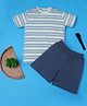 RAINE AND JAINE Cotton Knit Half Sleeves Striped Tee & Shorts Set - White & Blue