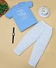 RAINE AND JAINE Cotton Knit Half Sleeves Tough Guys Need Sleep Too Text Printed Night Suit Set - Blue & White