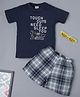 RAINE AND JAINE Cotton Knit Half Sleeves Tough Guys Need Sleep Too Text Printed Tee & Checked Shorts Set - Navy Blue & White