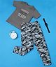 RAINE AND JAINE Cotton Knit Half Gamers Never Sleep Text Printed & Camouflage Night Suit Set - Grey