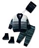 Babyhug Knitted Full Sleeves Striped Sweater Set With Cap & Booties - Navy Blue