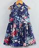 Hugsntugs Woven Cotton Sleeveless Floral Printed Dress - Navy Blue