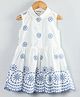 Hugsntugs Woven Cotton Sleeveless Schiffli Embroidered Dress - White