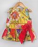 Hugsntugs Woven Cotton Sleeveless Floral Printed Bow Applique Top - Mustard