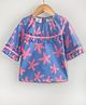 Hugsntugs Woven Cotton Three Fourth Sleeves Starfish Printed Lace Embellished Top - Blue