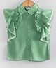 Hugsntugs Woven Cotton Sleeveless Frill Detailed Lace Embellished Shirt Style Top - Sea Green