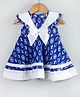 Hugsntugs Woven Cotton Sleeveless Ikkat Printed Bow Applique Lace Embellished Dress - Royal Blue