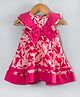 Hugsntugs Woven Cotton Sleeveless Abstract Printed Bow Applique Lace Embellished Dress - Dark Pink