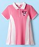 Babyhug Single Jersey Knit Half Sleeves Text Printed Dress With Collar Neck - Pink