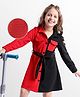 Hola Bonita Knit Full Sleeves Frock With Cut & Sew Design & Fabric Belt - Red & Black