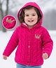 Babyhug Knit Full Sleeves Hooded Front Open Sweater with Cable Knit Design - Dark Pink