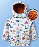 Babyoye Woven Full Sleeves Hooded Padded Jacket With Dino Print - White