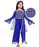 Pine Kids Three Fourth Sleeves Top & Palazzo Set with Jacket & Floral Embroidery - Royal Blue