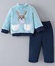 Mark & Mia Full Sleeves Winter Wear Night Suit With Rabbit Patch Embroidery - Navy Blue & Light Blue