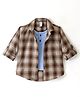 Dapper Dudes Full Sleeves Checked Shirt With Attached Tee - Brown