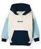 Bonfino 100% Cotton Fleece Knit Full Drop Shoulder Sleeves Hooded Sweatshirt with Kangaroo Pockets &   Brave Text Print - Offwhite & Light Blue