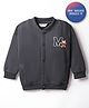 Bonfino 100% Cotton Fleece Knit Full Sleeves Bomber Jacket With Teddy Bear Holographic Print - Charcoal Grey