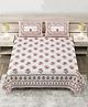 Zahya Cotton Bedsheet with 2 Pillow Covers -  King Size - Bare Beige & Red