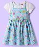Babyhug Cotton Knit Half Sleeves Frock With Inner T-Shirt  with Floral Print with Bow Applique - Light Blue