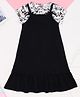 Pantaloons Junior Knit Solid Dress With Half Sleeves Typography Printed Tee - Jet Black