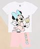Pantaloons Junior Cotton Knit Mickey & Friends Featuring Half Sleeves Minnie Mouse Character Printed Tee With Shorts Set - Snow White