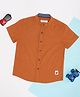 Pantaloons Junior Cotton Flax Woven Half Sleeves Solid Shirt - Orange