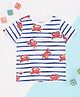 Pantaloons Junior Cotton Knit Half Sleeves Striped & Crabs Printed Tee - Bright White & Blue