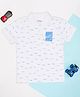 Pantaloons Junior Cotton Knit Half Sleeves Make Waves Text Printed Polo Tee - Bright White