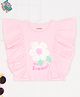 Pantaloons Junior Cotton Knit Sleeveless Floral Printed Sequins Embellished Frill Detailed Top - Pink