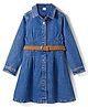 Hola Bonita Denim Woven Full Sleeves Knee Length Denim Shirt Dress with Belt - Blue