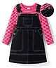 Hola Bonita Single Jersey Knit Denim Frock with Full Sleeves Striped Inner Tee - Black
