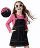 Hola Bonita Single Jersey Knit Denim Frock with Full Sleeves Striped Inner Tee - Black